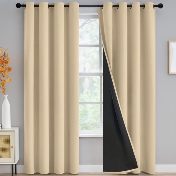 Thermal Insulated Blackout Curtains with Lined Backing, Room Darkening Drapes