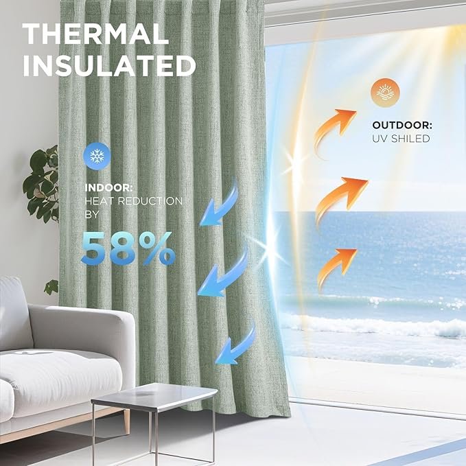 Blackout Curtains for Bedroom, Thermal Room Darkening Linen Drapes - Image 2