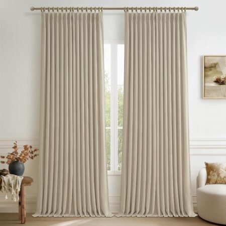 Natural Linen Blackout Curtains, Thermal Room Darkening Drapes for Bedroom