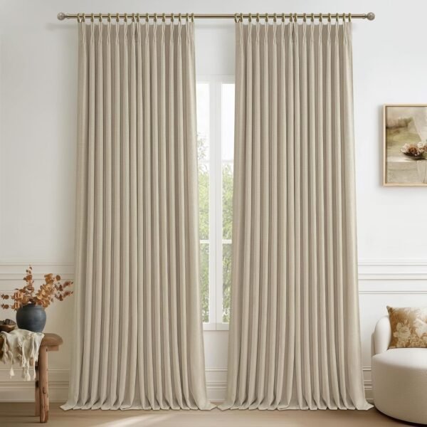Natural Linen Blackout Curtains, Thermal Room Darkening Drapes for Bedroom