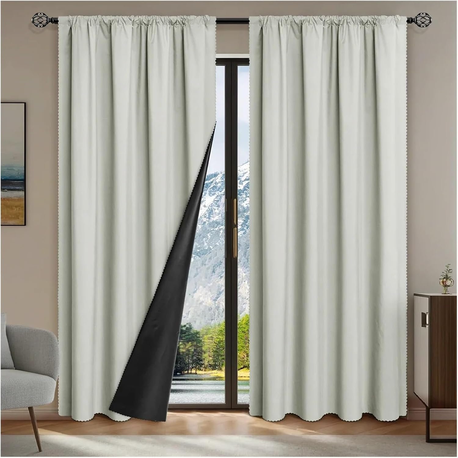 Solid Blackout Curtains, Thermal Insulated Drapes for Bedroom and Living Room