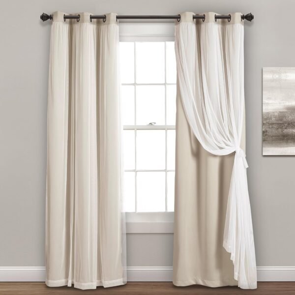Sheer Overlay Curtains with Insulated Blackout Lining, Window Drapes