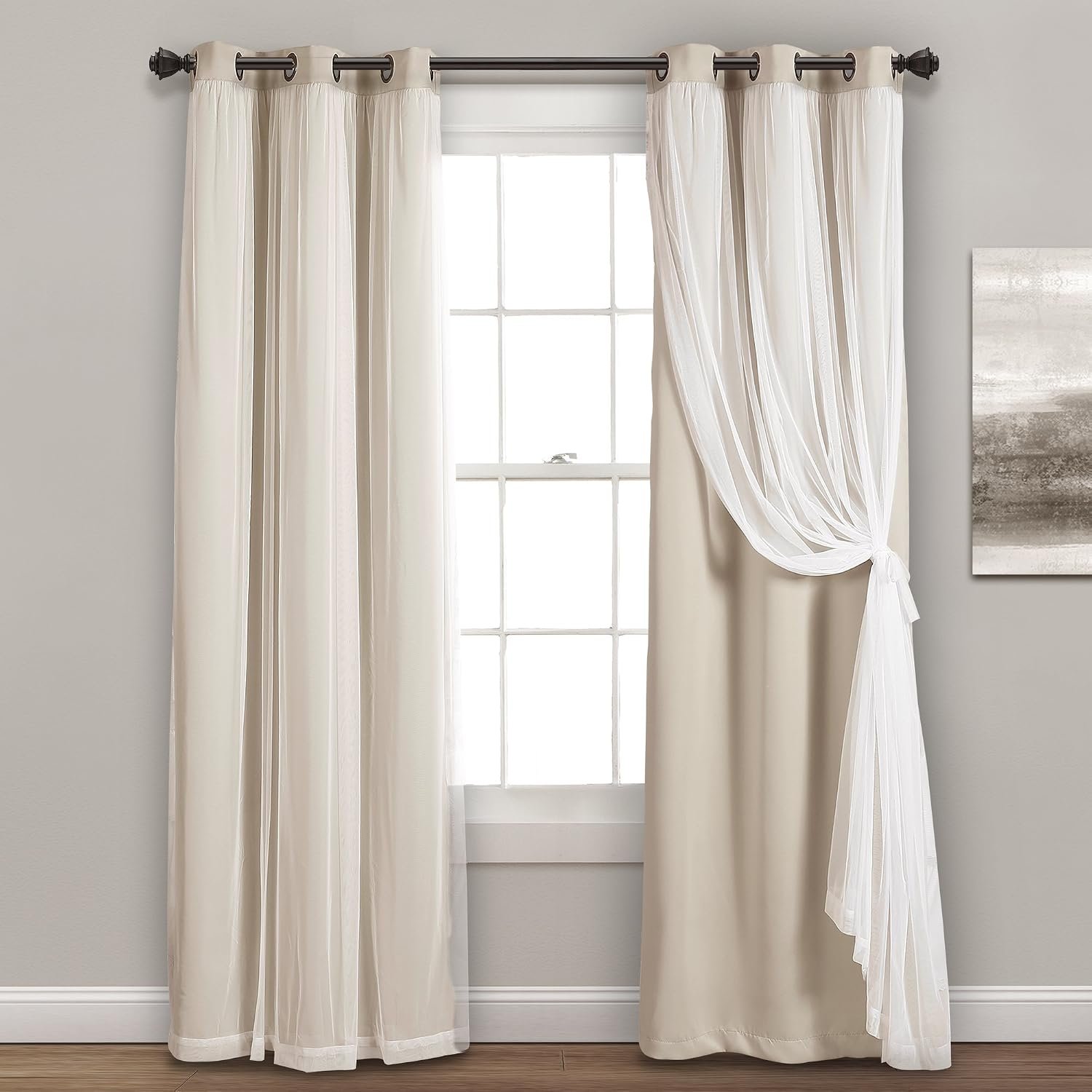 Sheer Overlay Curtains with Insulated Blackout Lining, Window Drapes