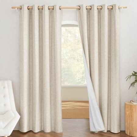 Linen Textured Blackout Curtains, Thermal Insulated Window Drapes for Living Room
