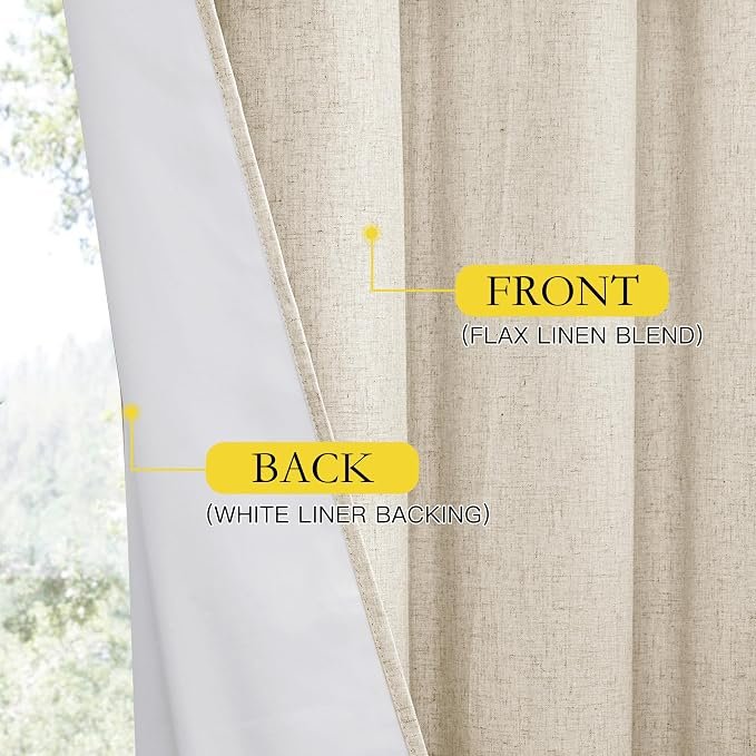 Linen Textured Blackout Curtains, Thermal Insulated Window Drapes for Living Room - Image 2