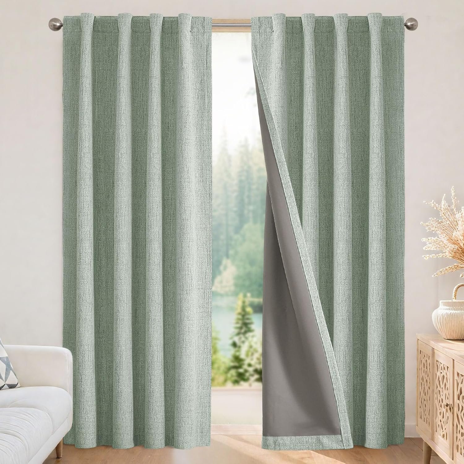 Blackout Curtains for Bedroom, Thermal Room Darkening Linen Drapes