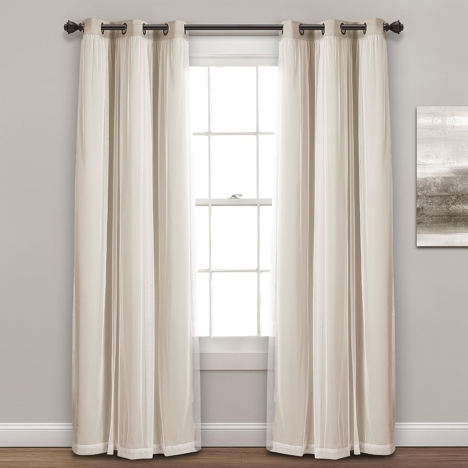 Sheer Overlay Curtains with Insulated Blackout Lining, Window Drapes - Image 2