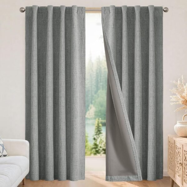 Linen Textured Blackout Curtains, Thermal Room Darkening Drapes