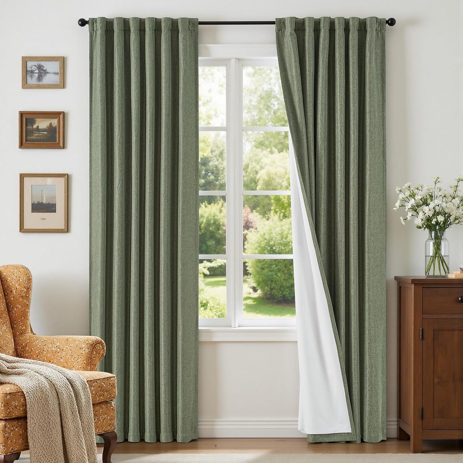 Linen Textured Blackout Curtains, Back Tab Window Drapes for Bedroom