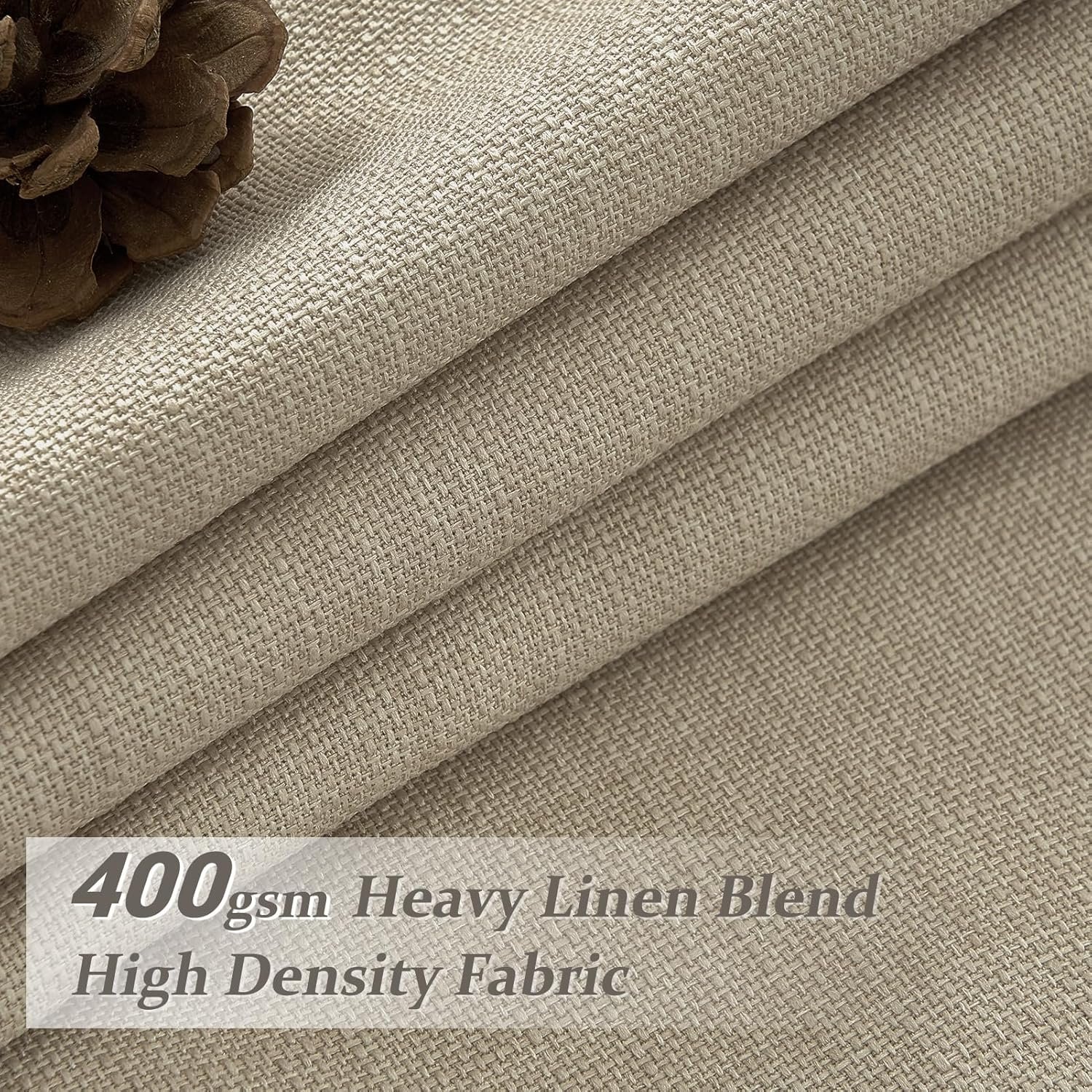 Natural Linen Blackout Curtains, Thermal Room Darkening Drapes for Bedroom - Image 2